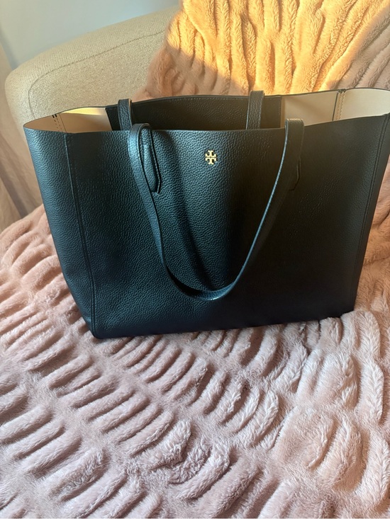 Tory Burch Handbags - Tory Burch Black Leather Double-Handle Tote with Gold Logo